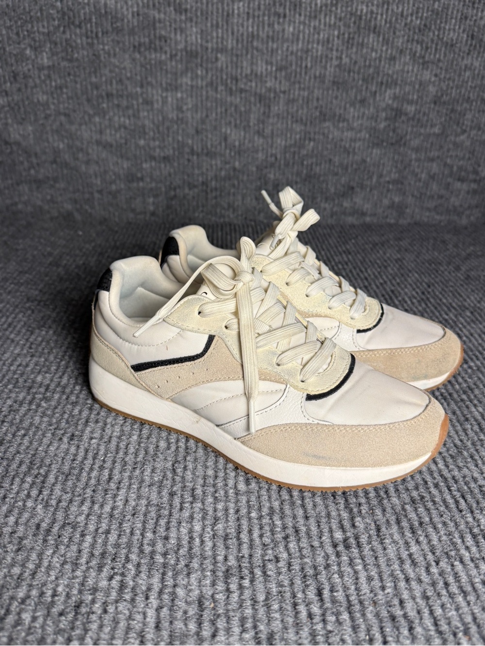 Freely Women's Mixed Media Suede Lace-Up Athletic Sneakers - Cream/Tan - Size 8
